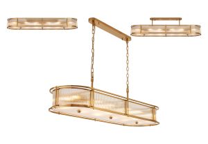 Lyon 140 x 40cm Oval Flush/Semi Ceiling/Pendant, 12 x E14, Brass/Clear Glass