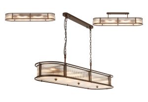 Lyon 140 x 40cm Oval Flush/Semi Ceiling/Pendant, 12 x E14, Bronze/Clear Glass