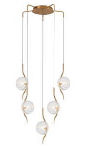 Corte 63cm Round 5 Light Spider Pendant With 160mm Glass, Brass/Clear