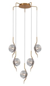 Corte 63cm Round 5 Light Spider Pendant With 160mm Glass, Brass/Smoke