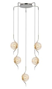 Corte 63cm Round 5 Light Spider Pendant With 160mm Glass, Polished Nickel/Amber