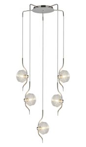 Corte 63cm Round 5 Light Spider Pendant With 160mm Glass, Polished Nickel/Clear