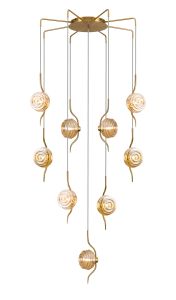 Corte 84cm Round 9 Light Spider Pendant With 160mm Glass, Brass/Amber