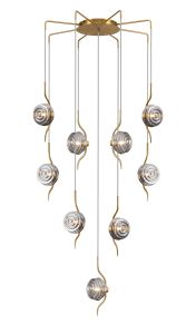 Corte 84cm Round 9 Light Spider Pendant With 160mm Glass, Brass/Smoke