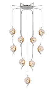 Corte 84cm Round 9 Light Spider Pendant With 160mm Glass, Polished Nickel/Amber
