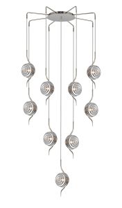 Corte 84cm Round 9 Light Spider Pendant With 160mm Glass, Polished Nickel/Smoke