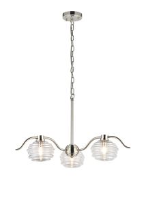 Corte 70cm 3 Light Multi Arm Pendant/Semi Flush With 160mm Glass, Polished Nickel/Clear