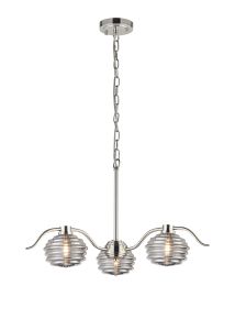 Corte 70cm 3 Light Multi Arm Pendant/Semi Flush With 160mm Glass, Polished Nickel/Smoke