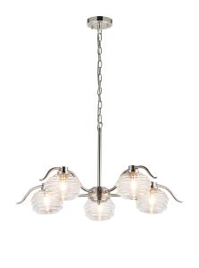 Corte 80cm 5 Light Multi Arm Pendant/Semi Flush With 160mm Glass, Polished Nickel/Clear