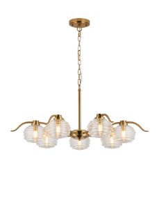 Corte 86cm 7 Light Multi Arm Pendant/Semi Flush With 160mm Glass, Brass/Clear