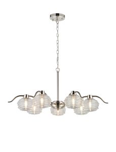 Corte 86cm 7 Light Multi Arm Pendant/Semi Flush With 160mm Glass, Polished Nickel/Clear