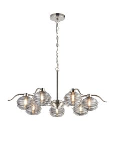 Corte 86cm 7 Light Multi Arm Pendant/Semi Flush With 160mm Glass, Polished Nickel/Smoke