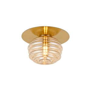 Corte 21cm Round 1 Light Flush/Wall Light With 160mm Glass, Brass/Amber