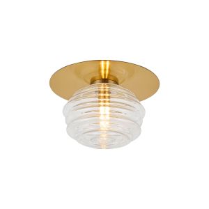Corte 21cm Round 1 Light Flush/Wall Light With 160mm Glass, Brass/Clear