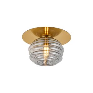 Corte 21cm Round 1 Light Flush/Wall Light With 160mm Glass, Brass/Smoke