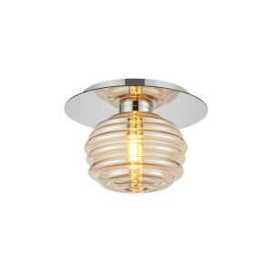 Corte 21cm Round 1 Light Flush/Wall Light With 160mm Glass, Polished Nickel/Amber