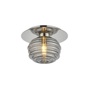 Corte 21cm Round 1 Light Flush/Wall Light With 160mm Glass, Polished Nickel/Smoke