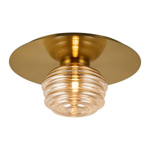 Corte 35cm Round 1 Light Flush/Wall Light With 180mm Glass, Brass/Amber