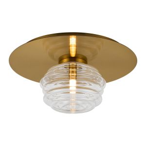 Corte 35cm Round 1 Light Flush/Wall Light With 180mm Glass, Brass/Clear