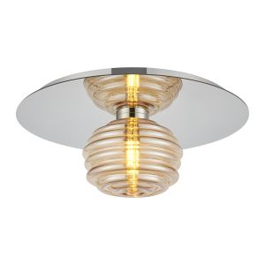 Corte 35cm Round 1 Light Flush/Wall Light With 180mm Glass, Polished Nickel/Amber