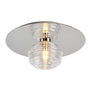 Corte 35cm Round 1 Light Flush/Wall Light With 180mm Glass, Polished Nickel/Clear
