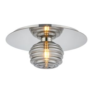 Corte 35cm Round 1 Light Flush/Wall Light With 180mm Glass, Polished Nickel/Smoke