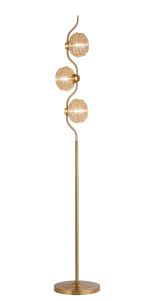 Corte 3 Light Floor Lamp With 160mm Glass, Brass/Amber