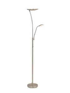 Tierra 2 Light Floor Lamp Switched, 18+6W LED, 3000K, 2300lm, Satin Nickel, 3yrs Warranty