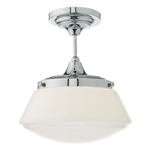 Caden 1 Light E27 Polished Chrome IP44 Bathroom Semi Flush Ceiling Fitting With Opal Glass