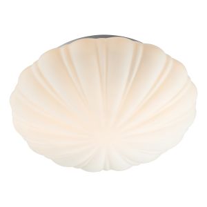 Cafe 1 Light E27 Scalloped Opal Glass Bathroom IP44 Flush Fitting