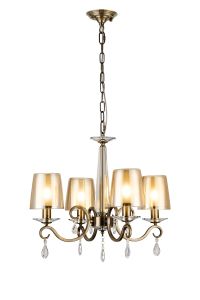 Arena 55cm Pendant, 4 Light E14, Antique Brass/Amber With Frosted Inner Flat Top Cone Glass Shade (B)