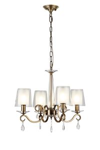 Arena 55cm Pendant, 4 Light E14, Antique Brass/Clear With Frosted Inner Flat Top Cone Glass Shade (B)