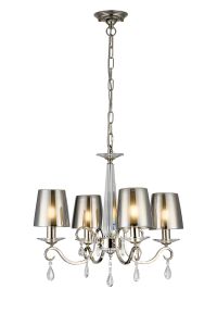 Arena 55cm Pendant, 4 Light E14, Polished Nickel/Smoke With Frosted Inner Flat Top Cone Glass Shade (B)