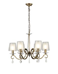 Arena 63cm Pendant, 6 Light E14, Antique Brass/Clear With Frosted Inner Flat Top Cone Glass Shade (B)