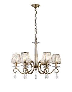 Arena 63cm Pendant, 6 Light E14, Antique Brass/Clear Crystal Shade (A)