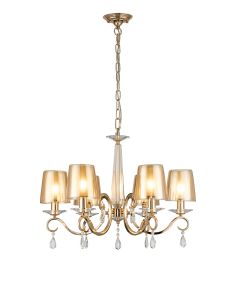 Arena 63cm Pendant, 6 Light E14, French Gold/Amber With Frosted Inner Flat Top Cone Glass Shade (B)
