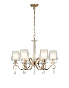Arena 63cm Pendant, 6 Light E14, French Gold/Clear With Frosted Inner Flat Top Cone Glass Shade (B)