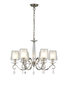 Arena 63cm Pendant, 6 Light E14, Polished Nickel/Clear With Frosted Inner Flat Top Cone Glass Shade (B)