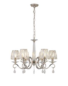 Arena 63cm Pendant, 6 Light E14, Polished Nickel/Clear Crystal Shade (A)
