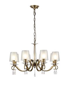 Arena 75cm Pendant, 8 Light E14, Antique Brass/Clear With Frosted Inner Flat Top Cone Glass Shade (B)