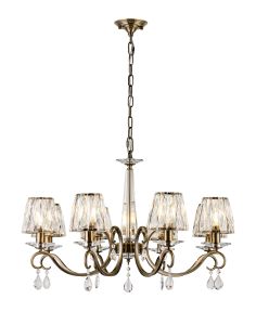 Arena 75cm Pendant, 8 Light E14, Antique Brass/Clear Crystal Shade (A)