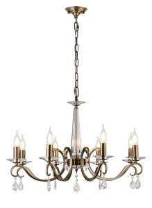 Arena 72cm Pendant WITHOUT SHADE, 8 Light E14, Antique Brass/Clear Crystal