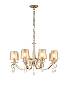 Arena 75cm Pendant, 8 Light E14, French Gold/Amber With Frosted Inner Flat Top Cone Glass Shade (B)