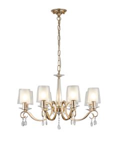 Arena 75cm Pendant, 8 Light E14, French Gold/Clear With Frosted Inner Flat Top Cone Glass Shade (B)