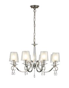 Arena 75cm Pendant, 8 Light E14, Polished Nickel/Clear With Frosted Inner Flat Top Cone Glass Shade (B)