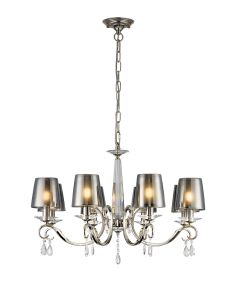 Arena 75cm Pendant, 8 Light E14, Polished Nickel/Smoke With Frosted Inner Flat Top Cone Glass Shade (B)