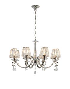 Arena 75cm Pendant, 8 Light E14, Polished Nickel/Clear Crystal Shade (A)
