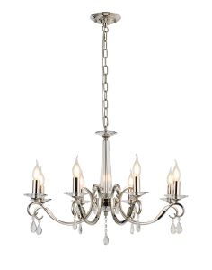 Arena 72cm Pendant WITHOUT SHADE, 8 Light E14, Polished Nickel/Clear Crystal