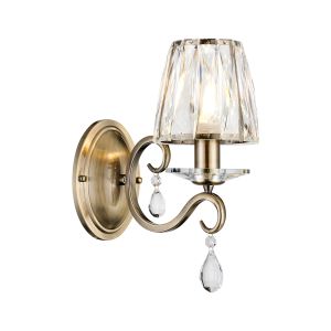 Arena Wall Lamp, 1 Light E14, Antique Brass/Clear Crystal Shade (A)