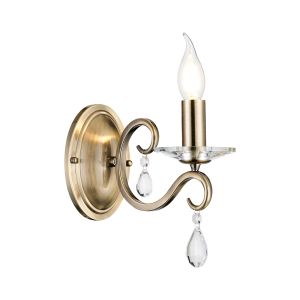Arena Wall Lamp WITHOUT SHADE, 1 Light E14, Antique Brass/Clear Crystal